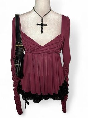 Magenta micromesh urban outfitters carried away Babydoll Top